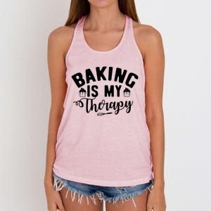 Baking Is My Therapy Pastry Cook Funny Baker Gift Women's Knotted Racerback Tank