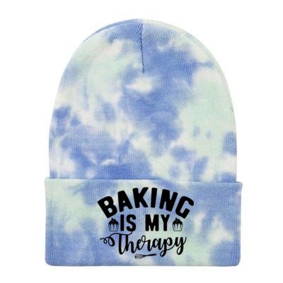 Baking Is My Therapy Pastry Cook Funny Baker Gift Tie Dye 12in Knit Beanie