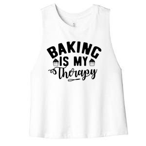 Baking Is My Therapy Pastry Cook Funny Baker Gift Women's Racerback Cropped Tank