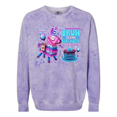 Bruh Its My Birthday Llama Boy Girl Family Party Bday Colorblast Crewneck Sweatshirt