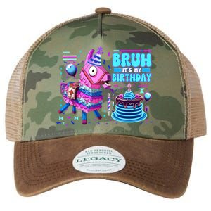 Bruh Its My Birthday Llama Boy Girl Family Party Bday Legacy Tie Dye Trucker Hat