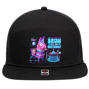 Bruh Its My Birthday Llama Boy Girl Family Party Bday 7 Panel Mesh Trucker Snapback Hat