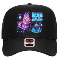 Bruh Its My Birthday Llama Boy Girl Family Party Bday High Crown Mesh Back Trucker Hat