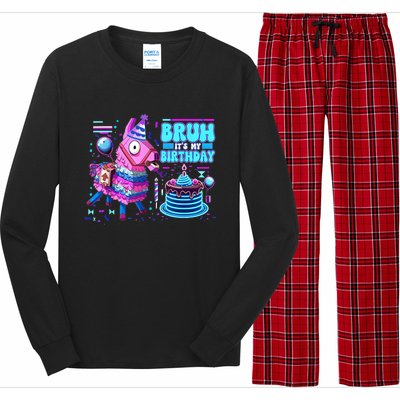 Bruh Its My Birthday Llama Boy Girl Family Party Bday Long Sleeve Pajama Set