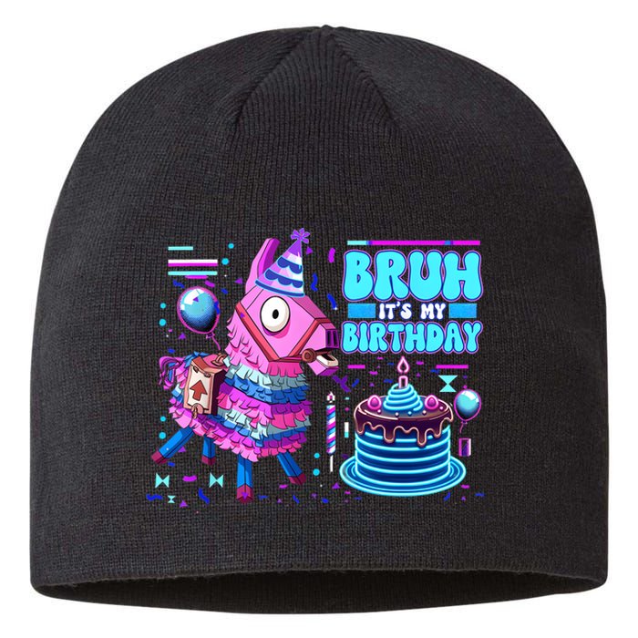 Bruh Its My Birthday Llama Boy Girl Family Party Bday Sustainable Beanie