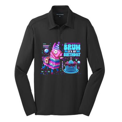 Bruh Its My Birthday Llama Boy Girl Family Party Bday Silk Touch Performance Long Sleeve Polo