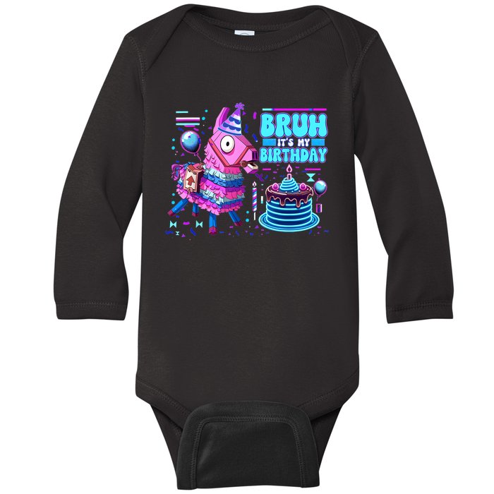 Bruh Its My Birthday Llama Boy Girl Family Party Bday Baby Long Sleeve Bodysuit