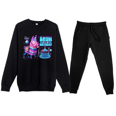 Bruh Its My Birthday Llama Boy Girl Family Party Bday Premium Crewneck Sweatsuit Set