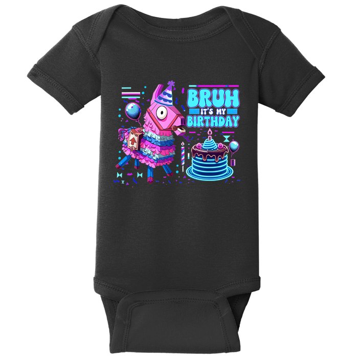 Bruh Its My Birthday Llama Boy Girl Family Party Bday Baby Bodysuit