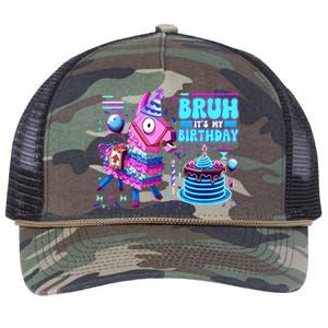 Bruh Its My Birthday Llama Boy Girl Family Party Bday Retro Rope Trucker Hat Cap