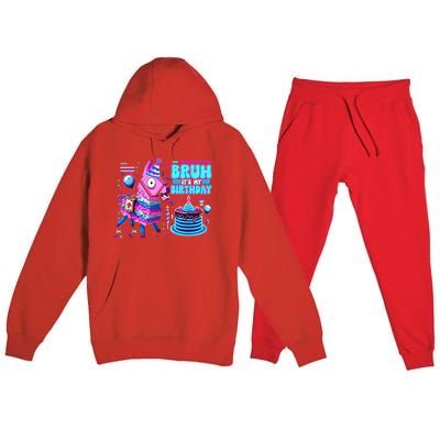 Bruh Its My Birthday Llama Boy Girl Family Party Bday Premium Hooded Sweatsuit Set