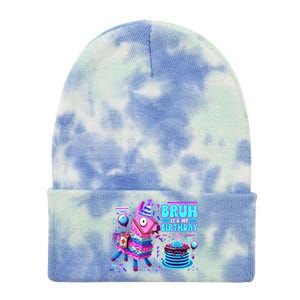 Bruh Its My Birthday Llama Boy Girl Family Party Bday Tie Dye 12in Knit Beanie