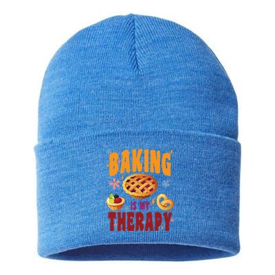 Baking Is My Therapy Culinary Art Artisan Bakery Baked Goods Cool Gift Sustainable Knit Beanie