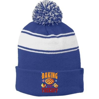 Baking Is My Therapy Culinary Art Artisan Bakery Baked Goods Cool Gift Stripe Pom Pom Beanie