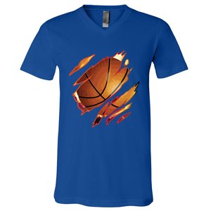 Basketball In Me Ripped Chest Gift Basketball Team Player Gift V-Neck T-Shirt