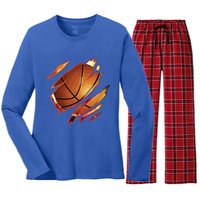 Basketball In Me Ripped Chest Gift Basketball Team Player Gift Women's Long Sleeve Flannel Pajama Set 