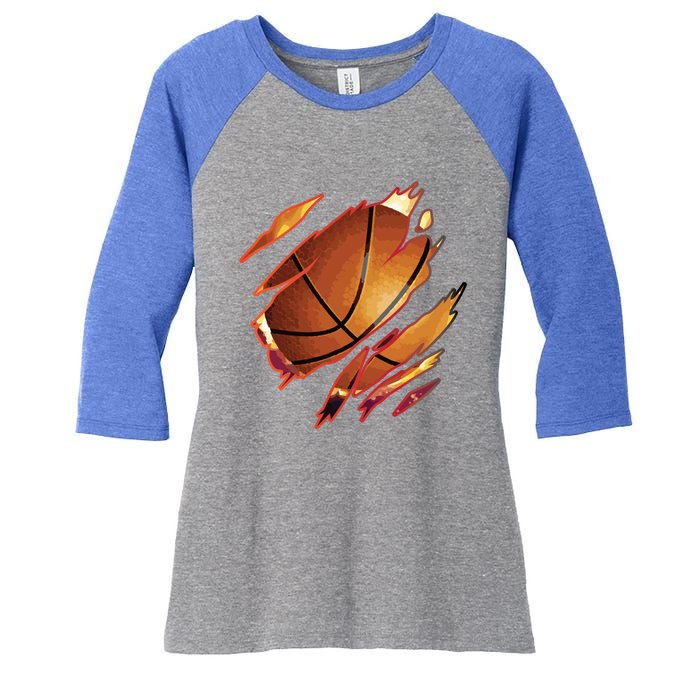 Basketball In Me Ripped Chest Gift Basketball Team Player Gift Women's Tri-Blend 3/4-Sleeve Raglan Shirt