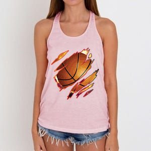 Basketball In Me Ripped Chest Gift Basketball Team Player Gift Women's Knotted Racerback Tank