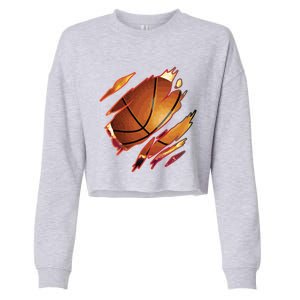 Basketball In Me Ripped Chest Gift Basketball Team Player Gift Cropped Pullover Crew