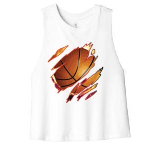 Basketball In Me Ripped Chest Gift Basketball Team Player Gift Women's Racerback Cropped Tank