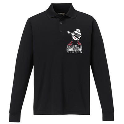 Baseball Is My Favorite Season Dab Gift For Baseball Lovers Gift Performance Long Sleeve Polo