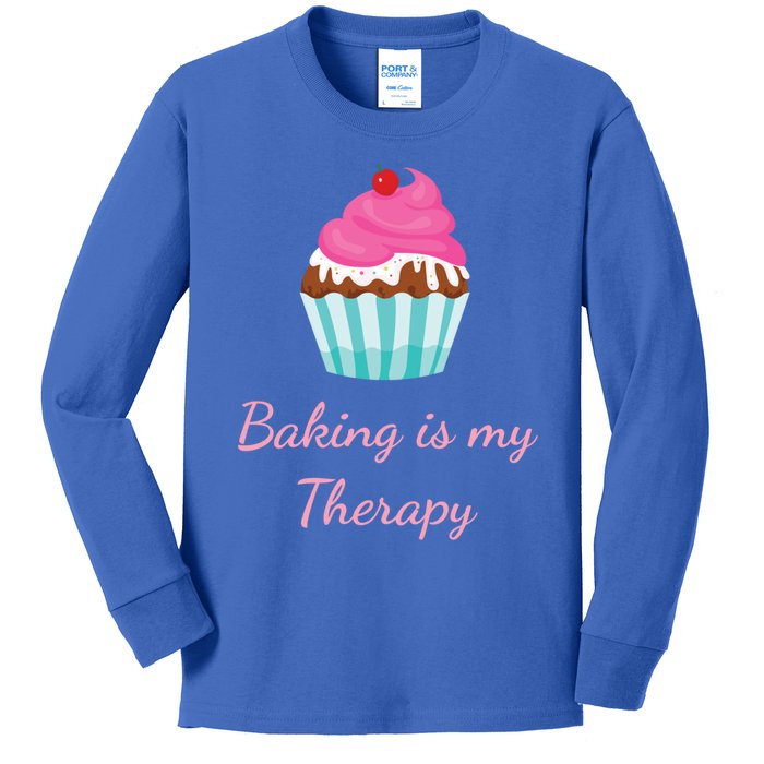 Baking Is My Therapy Cupcake Bakery Baker Gift Kids Long Sleeve Shirt