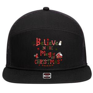 Believe In Magic Of Christmas Funny Xmas Snow Gift 7 Panel Mesh Trucker Snapback Hat