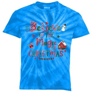 Believe In Magic Of Christmas Funny Xmas Snow Gift Kids Tie-Dye T-Shirt