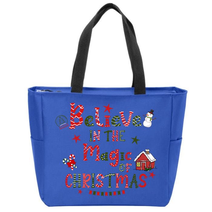 Believe In Magic Of Christmas Funny Xmas Snow Gift Zip Tote Bag