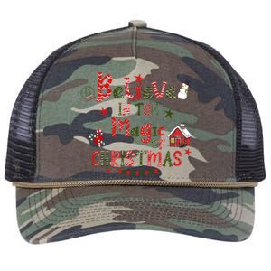 Believe In Magic Of Christmas Funny Xmas Snow Gift Retro Rope Trucker Hat Cap