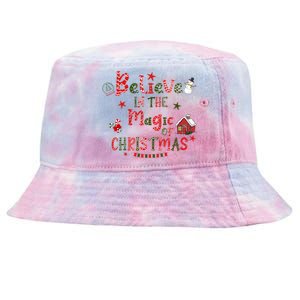 Believe In Magic Of Christmas Funny Xmas Snow Gift Tie-Dyed Bucket Hat