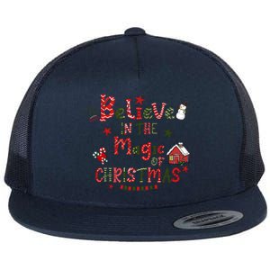 Believe In Magic Of Christmas Funny Xmas Snow Gift Flat Bill Trucker Hat