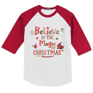 Believe In Magic Of Christmas Funny Xmas Snow Gift Kids Colorblock Raglan Jersey