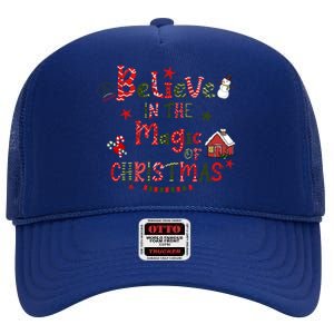 Believe In Magic Of Christmas Funny Xmas Snow Gift High Crown Mesh Back Trucker Hat