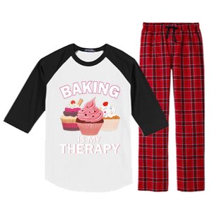 Baking Is My Therapy Cupcake Cake Pie Dessert Gift Raglan Sleeve Pajama Set