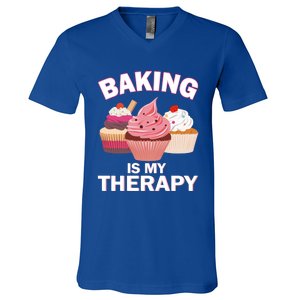 Baking Is My Therapy Cupcake Cake Pie Dessert Gift V-Neck T-Shirt