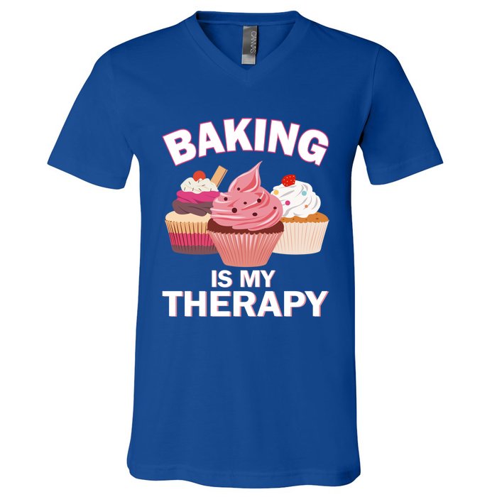 Baking Is My Therapy Cupcake Cake Pie Dessert Gift V-Neck T-Shirt