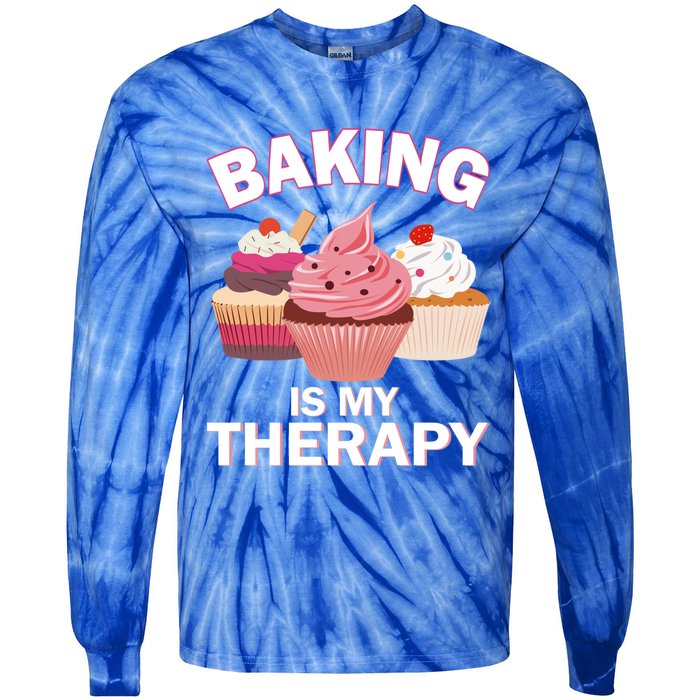 Baking Is My Therapy Cupcake Cake Pie Dessert Gift Tie-Dye Long Sleeve Shirt