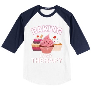 Baking Is My Therapy Cupcake Cake Pie Dessert Gift Baseball Sleeve Shirt