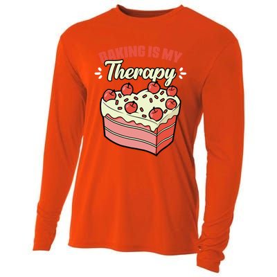 Baking Is My Therapy Cupcake Cookie Pastry Chef Baker Gift Cooling Performance Long Sleeve Crew