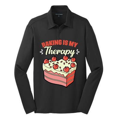 Baking Is My Therapy Cupcake Cookie Pastry Chef Baker Gift Silk Touch Performance Long Sleeve Polo