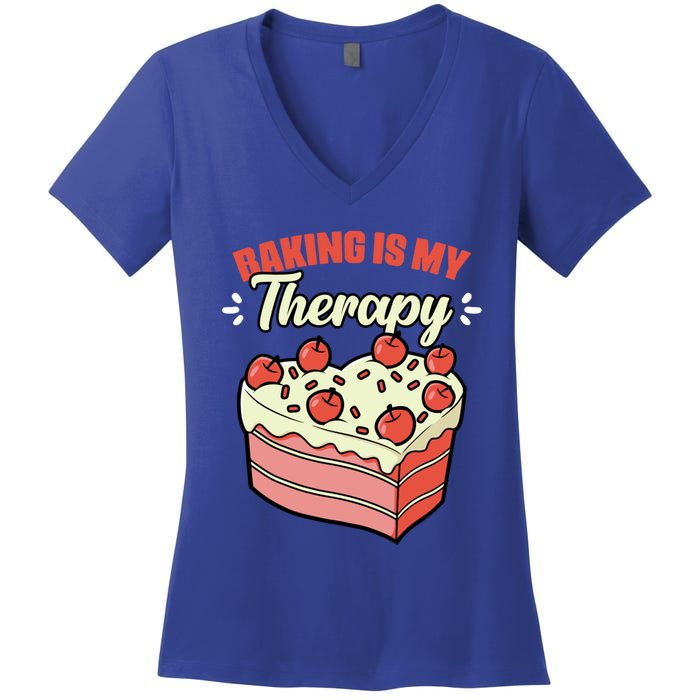 Baking Is My Therapy Cupcake Cookie Pastry Chef Baker Gift Women's V-Neck T-Shirt