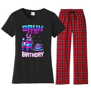 Bruh Its My Birthday Llama Pinata Boy Girl Family Party Bday Women's Flannel Pajama Set