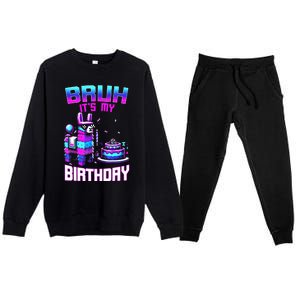 Bruh Its My Birthday Llama Pinata Boy Girl Family Party Bday Premium Crewneck Sweatsuit Set