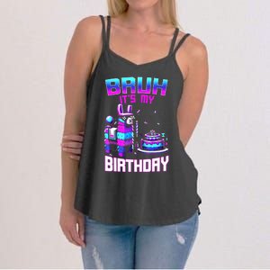 Bruh Its My Birthday Llama Pinata Boy Girl Family Party Bday Women's Strappy Tank