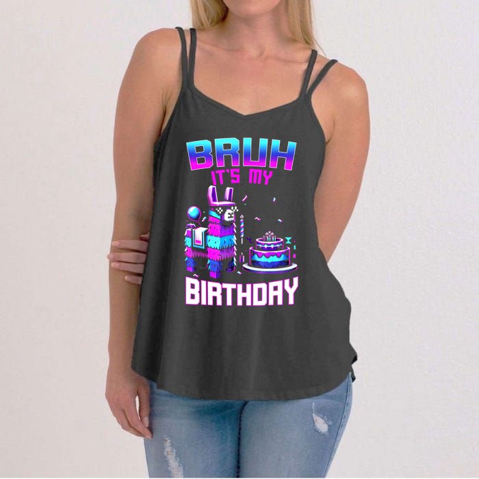 Bruh Its My Birthday Llama Pinata Boy Girl Family Party Bday Women's Strappy Tank