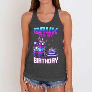 Bruh Its My Birthday Llama Pinata Boy Girl Family Party Bday Women's Knotted Racerback Tank