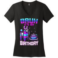 Bruh Its My Birthday Llama Pinata Boy Girl Family Party Bday Women's V-Neck T-Shirt