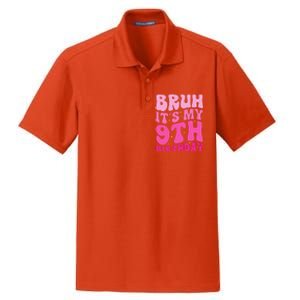 Bruh ItS My 9th Birthday 9 Year Old 9yr Cute Groovy Pink Dry Zone Grid Polo