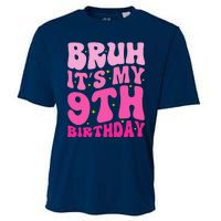 Bruh ItS My 9th Birthday 9 Year Old 9yr Cute Groovy Pink Cooling Performance Crew T-Shirt